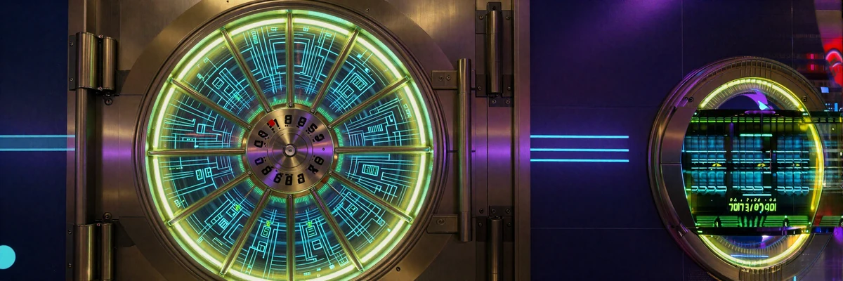 Gl&uuml;hende Neon-Gold-Tresort&uuml;r mit digitalem Jackpot-Z&auml;hler im Casoola Casino