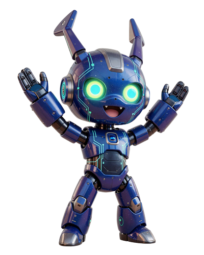 Caszilla Roboter-Maskottchen von Casoola Casino in verspielter Pose mit leuchtenden lime-cyan Augen