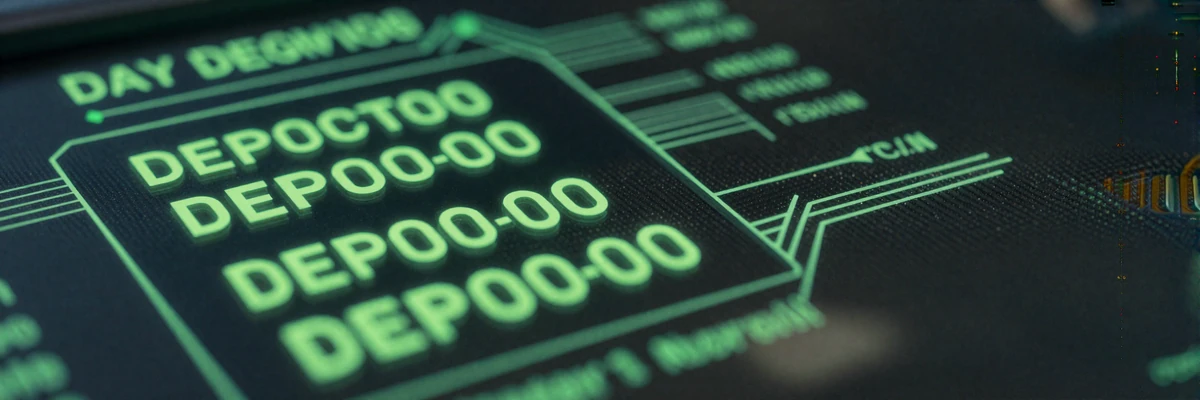 Dunkle futuristische digitale Zahlungsoberfl&auml;che mit Einzahlungsbetr&auml;gen in leuchtendem Neon-Gr&uuml;n auf Circuit-Board-Bildschirm
