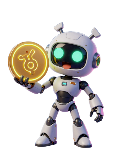 Caszilla Roboter-Maskottchen von Casoola Casino h&auml;lt eine riesige leuchtende Goldm&uuml;nze mit freudigem Gesichtsausdruck