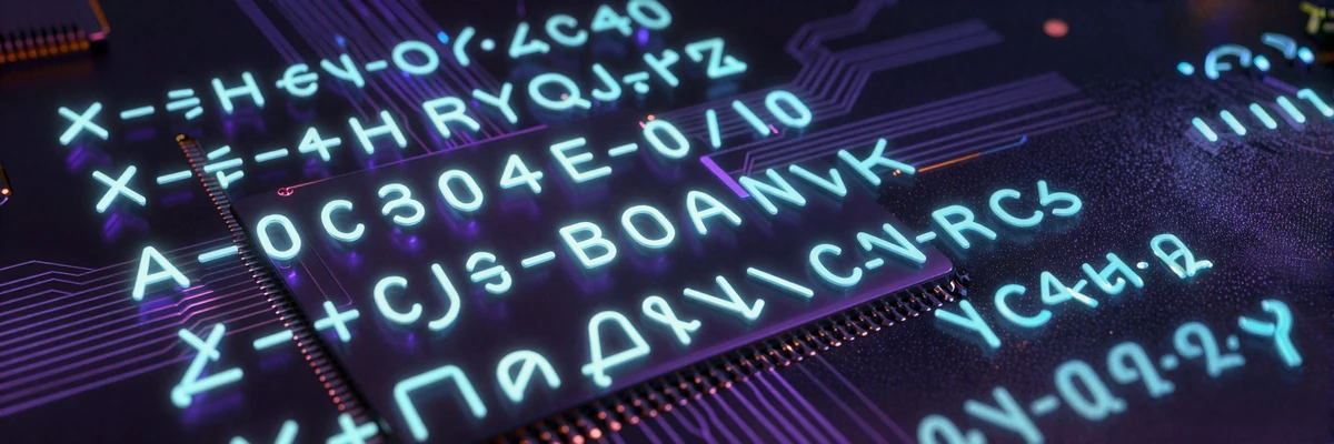 Gl&uuml;hende Neon-Mathematik-Formeln und Symbole &uuml;ber dunkler Mikrochip-Oberfl&auml;che im Casoola Casino